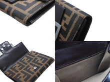 画像をギャラリービューアに読み込む, FENDI フェンディ 三つ折り財布 コンパクト財布 ズッカ柄 ナイロン キャンバス レザー ダークブラウン 美品 中古 4b009180