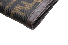 画像をギャラリービューアに読み込む, 極美品 FENDI フェンディ 二つ折り財布 ズッカ コンパクトウォレット イタリア製 キャンバス レザー ブラウン 中古 4b009182