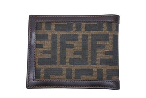 極美品 FENDI フェンディ ズッカ柄 二つ折り財布 コンパクトウォレット イタリア製 キャンバス レザー ブラウン 中古 4b009183