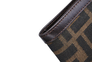 極美品 FENDI フェンディ ズッカ柄 二つ折り財布 コンパクトウォレット イタリア製 キャンバス レザー ブラウン 中古 4b009183