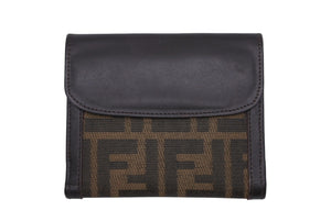FENDI フェンディ ズッカ柄 二つ折り財布 コンパクトウォレット イタリア製 キャンバス レザー ブラウン 美品 中古 4b009184