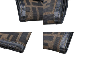 FENDI フェンディ ズッカ柄 三つ折り財布 コンパクトウォレット イタリア製 キャンバス レザー ブラウン ゴールド金具 美品 中古 4b009185