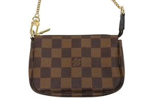 極美品 LOUIS VUITTON ルイヴィトン ダミエ ミニ ポシェット アクセソワール ポーチ N58009 ブラウン ゴールド金具 中古 4b009193