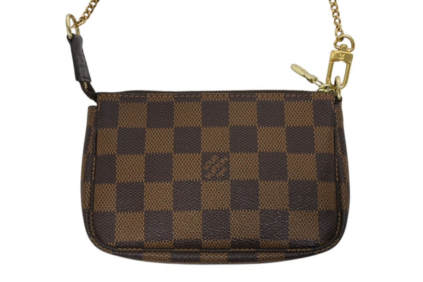 極美品 LOUIS VUITTON ルイヴィトン ダミエ ミニ ポシェット アクセソワール ポーチ N58009 ブラウン ゴールド金具 中古 4b009193