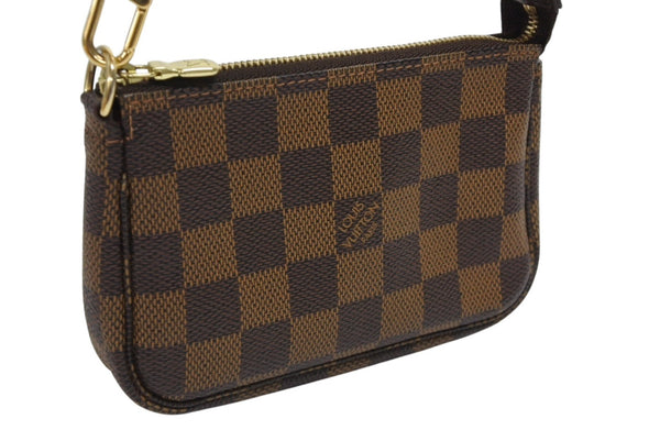 極美品 LOUIS VUITTON ルイヴィトン ダミエ ミニ ポシェット アクセソワール ポーチ N58009 ブラウン ゴールド金具 中古 4b009193