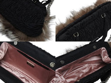 画像をギャラリービューアに読み込む, 極美品 PRADA プラダ 2WAYバッグ 5083 トライアングルロゴプレート ナイロン ファー ブラック シルバー金具 中古 4b009196