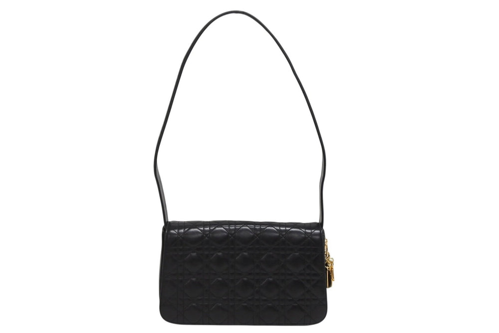 CHRISTIAN DIOR Cannage One Shoulder Bag Lambskin Black Gold Hardware Good Condition Used 4b009198