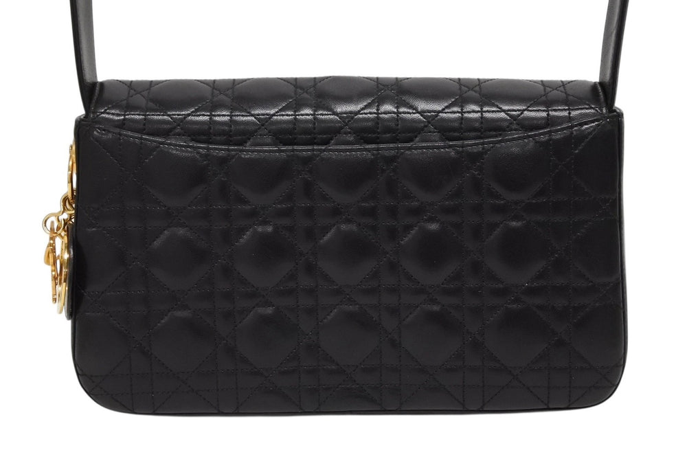 CHRISTIAN DIOR Cannage One Shoulder Bag Lambskin Black Gold Hardware Good Condition Used 4b009198