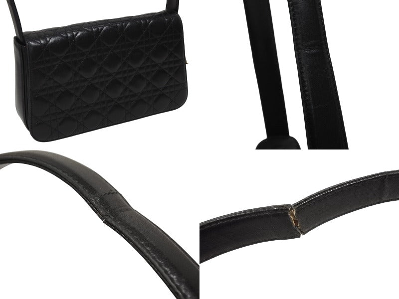 CHRISTIAN DIOR クリスチャンディオール カナージュ ワンショルダーバッグ ラムスキン ブラック ゴールド金具 美品 中古 4b009198