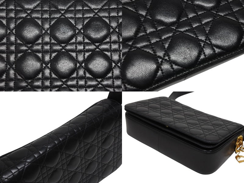 CHRISTIAN DIOR Cannage One Shoulder Bag Lambskin Black Gold Hardware Good Condition Used 4b009198