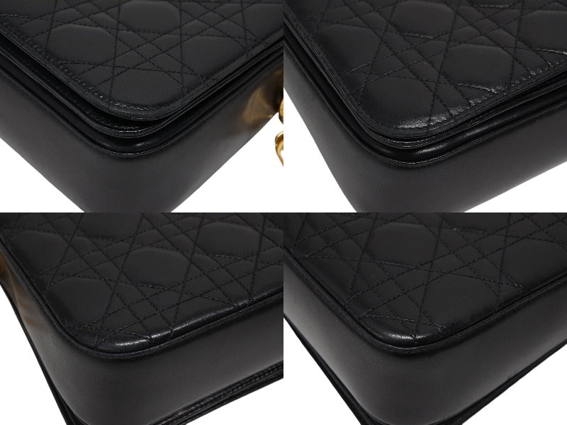 CHRISTIAN DIOR Cannage One Shoulder Bag Lambskin Black Gold Hardware Good Condition Used 4b009198