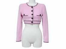 画像をギャラリービューアに読み込む, CHANEL シャネル ノーカラー クロップドジャケット PO1783VO4037 サイズ34 ココマーク ピンク 美品 中古 4b009199