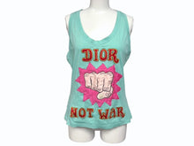 画像をギャラリービューアに読み込む, 極美品 Christian Dior クリスチャンディオール NOT WAR タンクトップ ノースリーブ 5E16155080 サイズ42 ブルー 刺繍 中古 4b009202