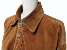 画像をギャラリービューアに読み込む, CHROME HEARTS クロムハーツ スウェード 長袖シャツ クロスボールボタン フレアニー ブラウン シルバー925 美品 中古 4b009209