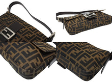 画像をギャラリービューアに読み込む, 極美品 FENDI フェンディ マンマバケット ワンショルダーバッグ ズッカ柄 キャンバス レザー ブラウン シルバー金具 中古 4b009220