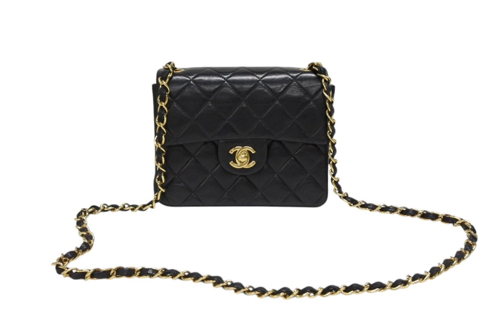 CHANEL Mini Matelasse 17 Shoulder Bag No. 8 Black Lambskin Gold Hardware Good Condition Used 4b009224