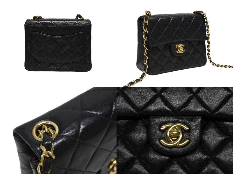 CHANEL Mini Matelasse 17 Shoulder Bag No. 8 Black Lambskin Gold Hardware Good Condition Used 4b009224