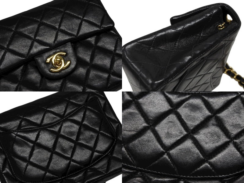 CHANEL Mini Matelasse 17 Shoulder Bag No. 8 Black Lambskin Gold Hardware Good Condition Used 4b009224