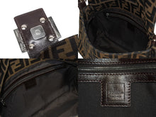 画像をギャラリービューアに読み込む, FENDI フェンディ マンマバケット ショルダーバッグ ズッカ柄 コットンキャンバス レザー ブラウン シルバー金具 美品 中古 4b009231