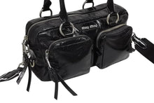 画像をギャラリービューアに読み込む, 極美品 MIUMIU ミュウミュウ 2WAY ショルダーバッグ ハンドバッグ シャインレザー ブラック シルバー金具 中古 4b009234