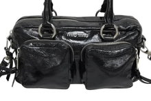 画像をギャラリービューアに読み込む, 極美品 MIUMIU ミュウミュウ 2WAY ショルダーバッグ ハンドバッグ シャインレザー ブラック シルバー金具 中古 4b009234