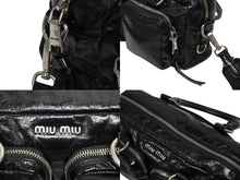 画像をギャラリービューアに読み込む, 極美品 MIUMIU ミュウミュウ 2WAY ショルダーバッグ ハンドバッグ シャインレザー ブラック シルバー金具 中古 4b009234