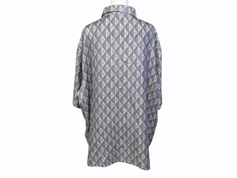極美品 Christian Dior クリスチャンディオール 半袖 比翼ボタンシャツ 193C545A5797 サイズ44 シルク グレー 中古 4b009235
