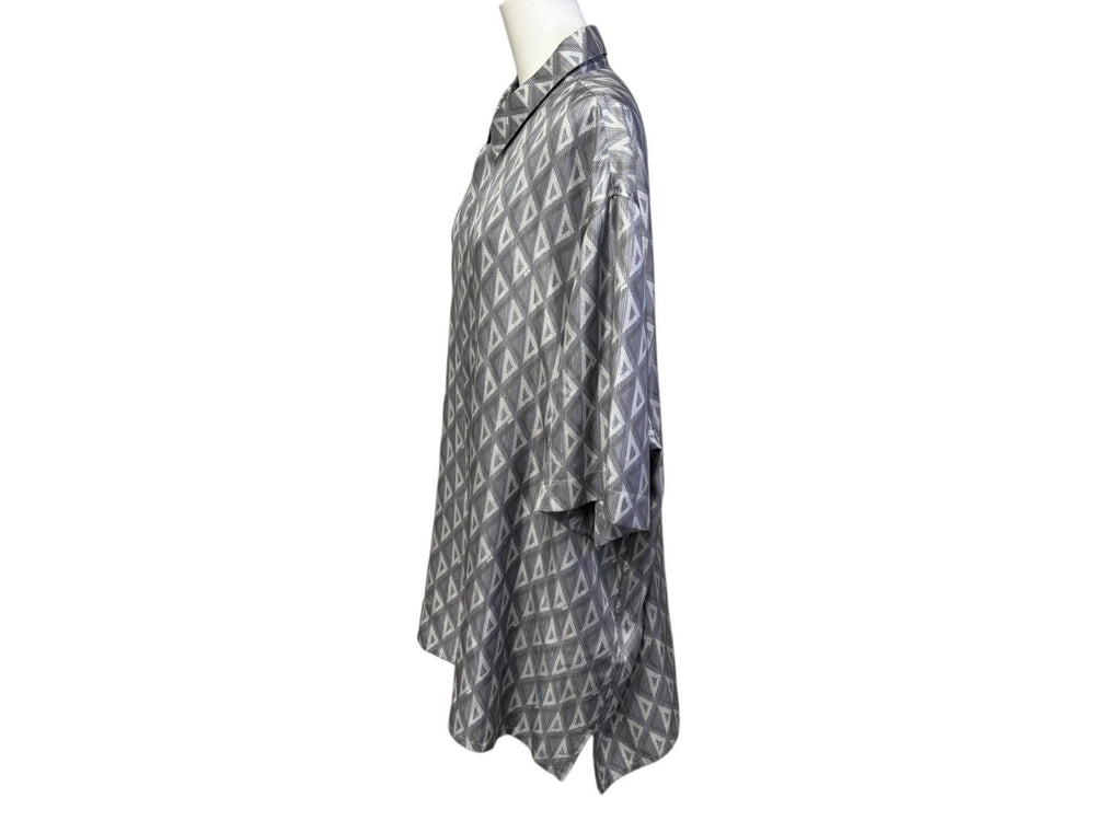 極美品 Christian Dior クリスチャンディオール 半袖 比翼ボタンシャツ 193C545A5797 サイズ44 シルク グレー 中古 4b009235