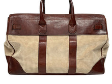 Load image into Gallery viewer, Brunello Cucinelli ブルネロクチネリ カントリーバッグ ビジネスバッグ レザー コーデュロイ ベージュ ブラウン シルバー金具 美品 中古 4b009238