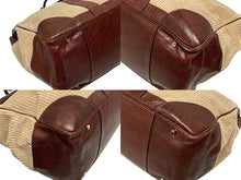 Load image into Gallery viewer, Brunello Cucinelli ブルネロクチネリ カントリーバッグ ビジネスバッグ レザー コーデュロイ ベージュ ブラウン シルバー金具 美品 中古 4b009238