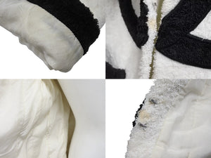 CHANEL シャネル VINTAGE ヴィンテージ テリークロス ノーカラージャケット ココマーク パイル オフホワイト ブラック 美品 中古 4b009248