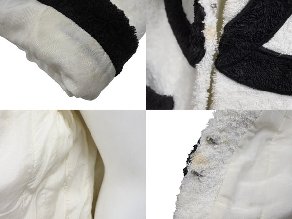 CHANEL シャネル VINTAGE ヴィンテージ テリークロス ノーカラージャケット ココマーク パイル オフホワイト ブラック 美品 中古 4b009248