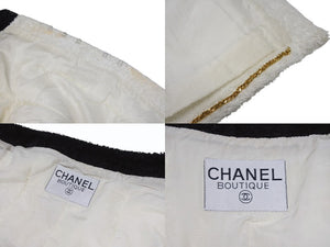 CHANEL シャネル VINTAGE ヴィンテージ テリークロス ノーカラージャケット ココマーク パイル オフホワイト ブラック 美品 中古 4b009248