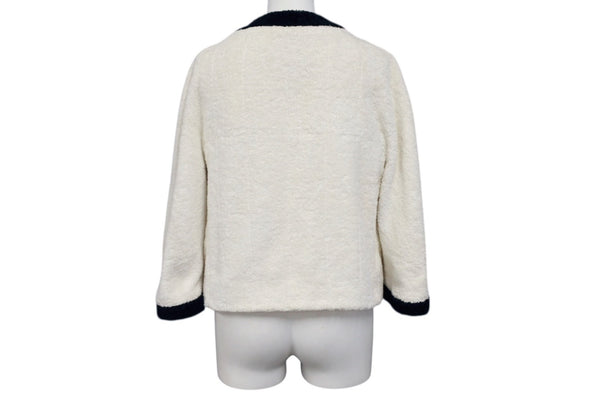 CHANEL シャネル VINTAGE ヴィンテージ テリークロス ノーカラージャケット ココマーク パイル オフホワイト ブラック 美品 中古 4b009248