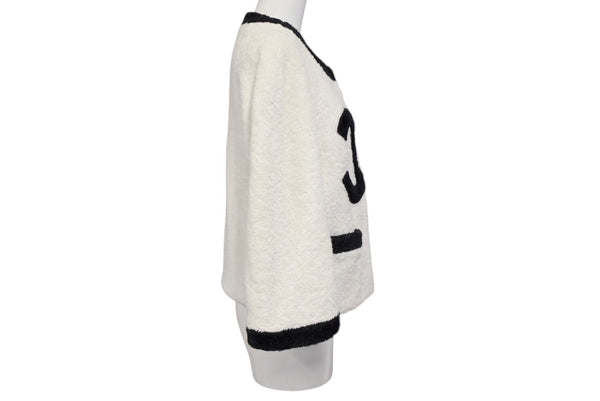 CHANEL シャネル VINTAGE ヴィンテージ テリークロス ノーカラージャケット ココマーク パイル オフホワイト ブラック 美品 中古 4b009248