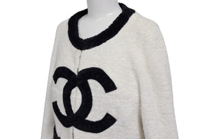CHANEL シャネル VINTAGE ヴィンテージ テリークロス ノーカラージャケット ココマーク パイル オフホワイト ブラック 美品 中古 4b009248