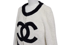 画像をギャラリービューアに読み込む, CHANEL シャネル VINTAGE ヴィンテージ テリークロス ノーカラージャケット ココマーク パイル オフホワイト ブラック 美品 中古 4b009248