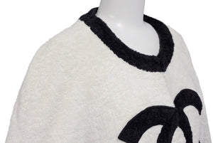 CHANEL シャネル VINTAGE ヴィンテージ テリークロス ノーカラージャケット ココマーク パイル オフホワイト ブラック 美品 中古 4b009248
