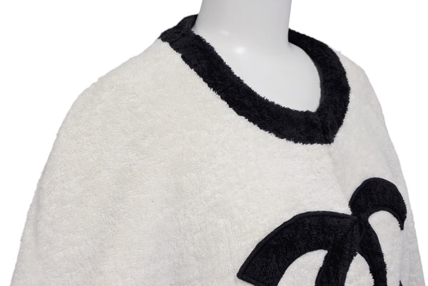 CHANEL シャネル VINTAGE ヴィンテージ テリークロス ノーカラージャケット ココマーク パイル オフホワイト ブラック 美品 中古 4b009248