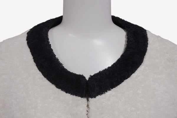 CHANEL シャネル VINTAGE ヴィンテージ テリークロス ノーカラージャケット ココマーク パイル オフホワイト ブラック 美品 中古 4b009248