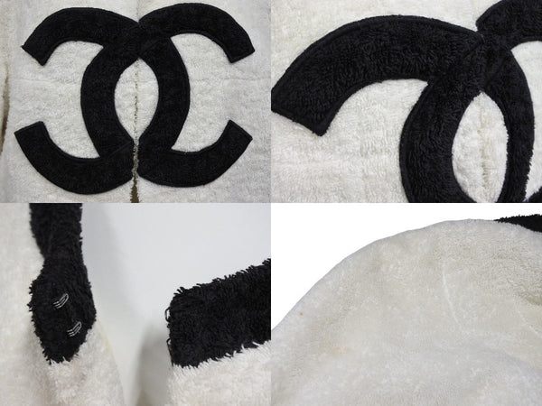 CHANEL シャネル VINTAGE ヴィンテージ テリークロス ノーカラージャケット ココマーク パイル オフホワイト ブラック 美品 中古 4b009248
