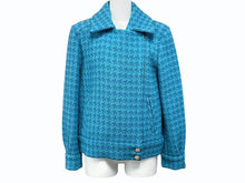 画像をギャラリービューアに読み込む, 極美品 CHANEL シャネル ダブルライダースジャケット P62365V47860 サイズ36 ココマーク ウール ブルー 千鳥格子 中古 4b009249