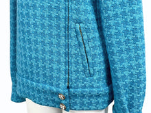 画像をギャラリービューアに読み込む, 極美品 CHANEL シャネル ダブルライダースジャケット P62365V47860 サイズ36 ココマーク ウール ブルー 千鳥格子 中古 4b009249