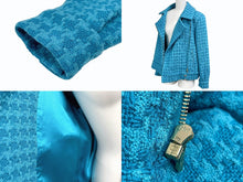 画像をギャラリービューアに読み込む, 極美品 CHANEL シャネル ダブルライダースジャケット P62365V47860 サイズ36 ココマーク ウール ブルー 千鳥格子 中古 4b009249
