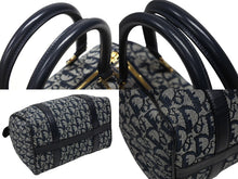 画像をギャラリービューアに読み込む, Christian Dior クリスチャンディオール トロッター ハンドバッグ ミニボストンバッグ ネイビー キャンバス 美品 中古 4b009264