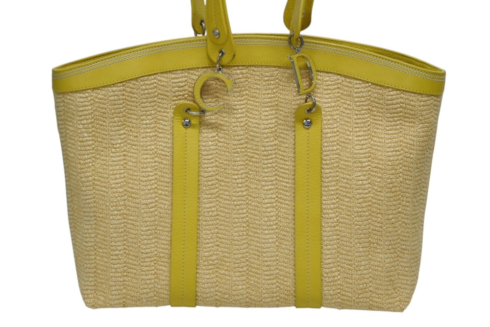 CHRISTIAN DIOR クリスチャンディオール トートバッグ ハンドバッグ フラワー 07-BO-1005 ラフィア レザー 美品 中古 4b009267