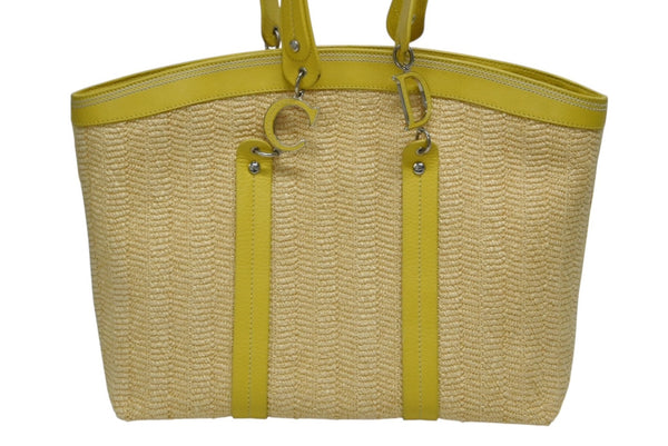 CHRISTIAN DIOR クリスチャンディオール トートバッグ ハンドバッグ フラワー 07-BO-1005 ラフィア レザー 美品 中古 4b009267