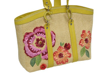Load image into Gallery viewer, CHRISTIAN DIOR クリスチャンディオール トートバッグ ハンドバッグ フラワー 07-BO-1005 ラフィア レザー 美品 中古 4b009267