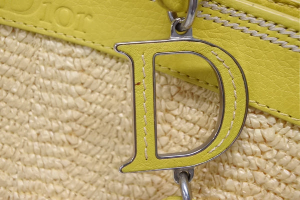 CHRISTIAN DIOR クリスチャンディオール トートバッグ ハンドバッグ フラワー 07-BO-1005 ラフィア レザー 美品 中古 4b009267