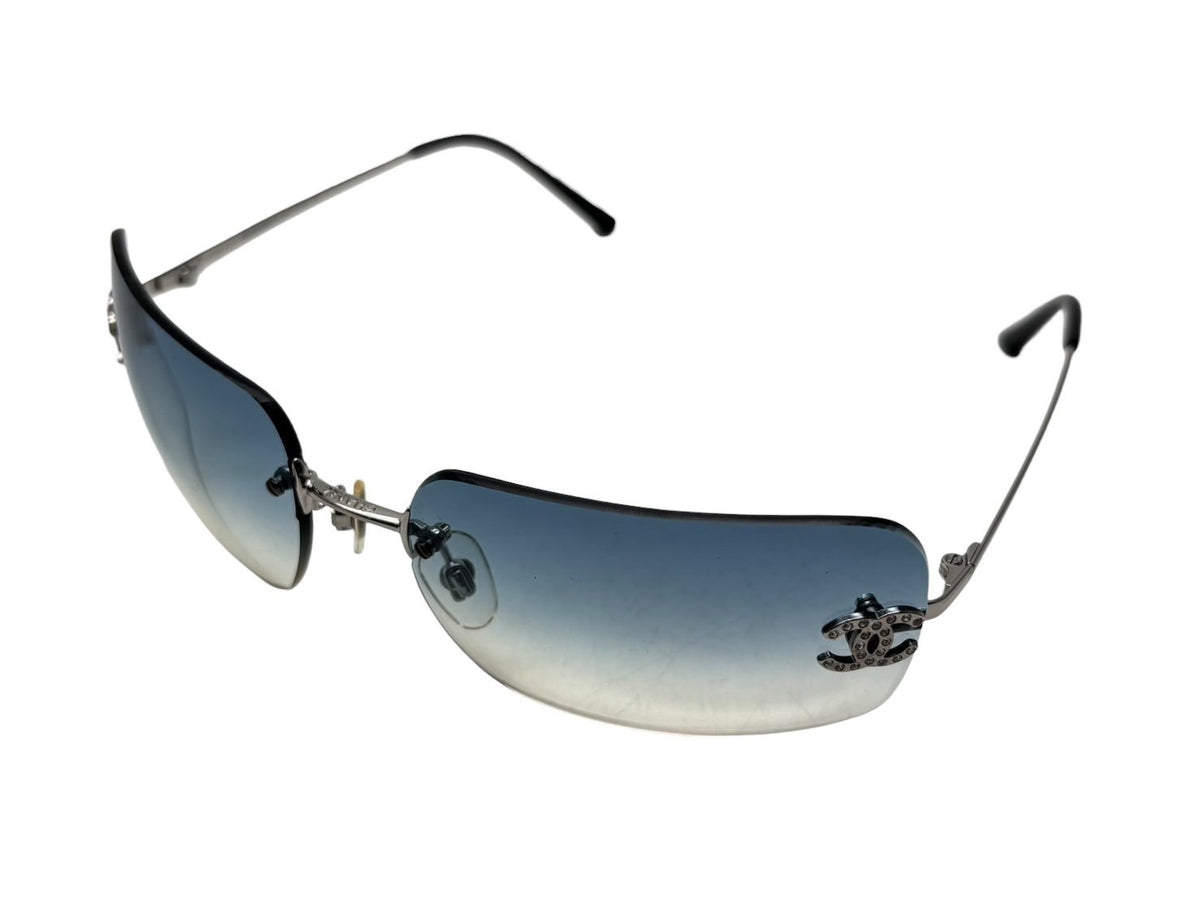 美品 シャネル 4017 リムレス サングラス シルバー 62□17 度無し CHANEL シャネル リムレス ラインストーン ココマーク サングラス
